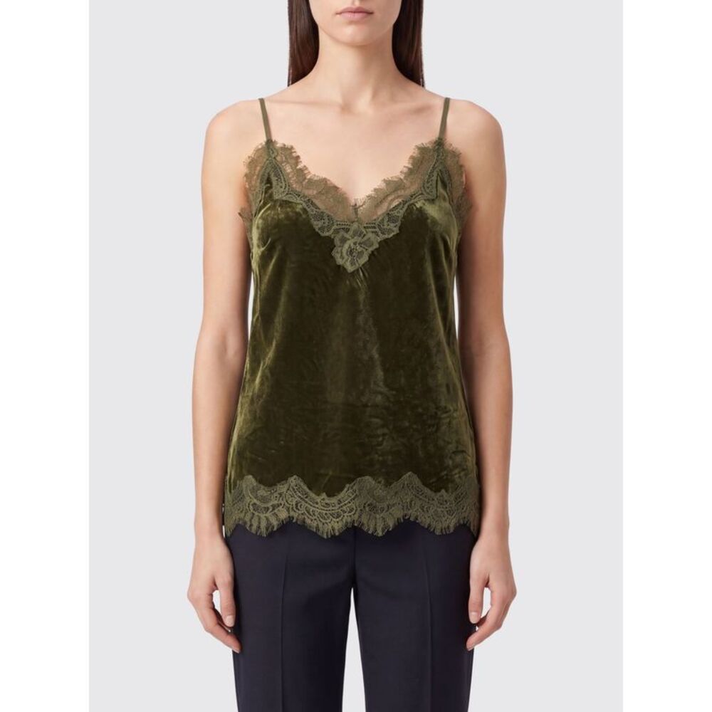 Gold Hawk Women Gold Hawk Velvet Top With Lace Inserts And V-Neck